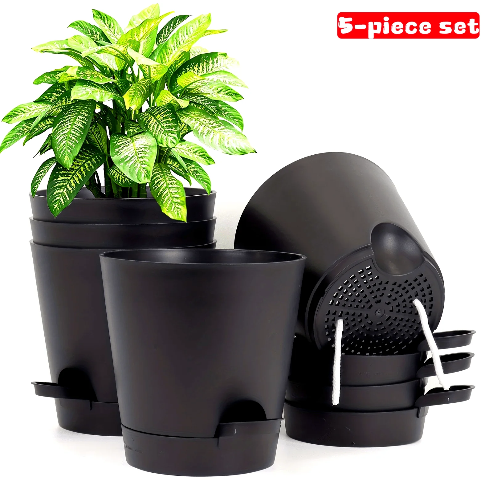 Automatic | Watering Olisx-H1405-5 Set of 5 Automatic Watering Flower Pots | Modern African Violet Pots with Drainage Holes And Trays | Suitable for Home Gardens, 5 Inches (Approximately 12.7 Cm)
